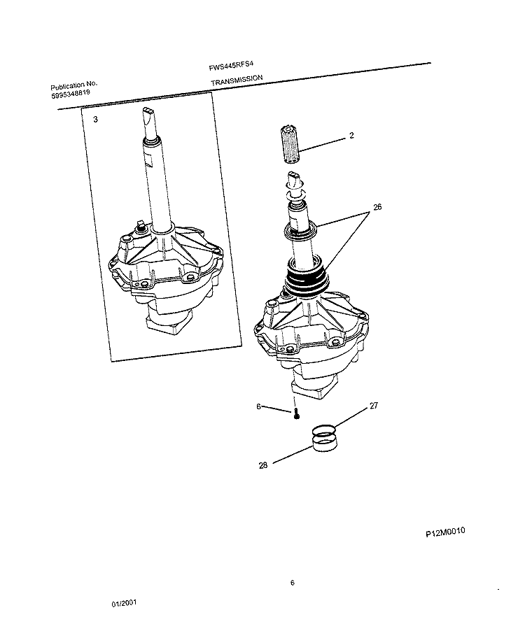 TRANSMISSION Diagram and Parts List for FWS445RFS4  Frigidaire Washer