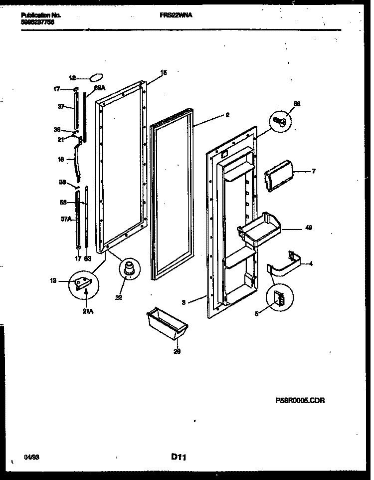 REFRIGERATOR DOOR PARTS Diagram and Parts List for FRS22WNAD0  Frigidaire Refrigerator