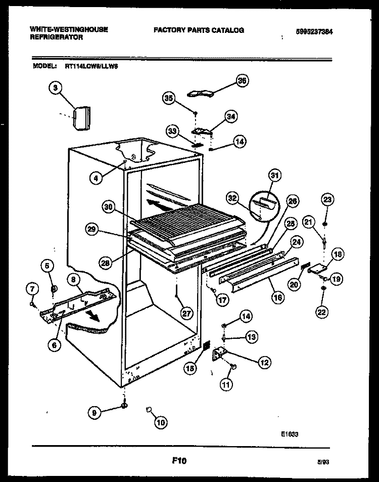 CABINET PARTS Diagram and Parts List for RT114LLW6  Frigidaire Refrigerator