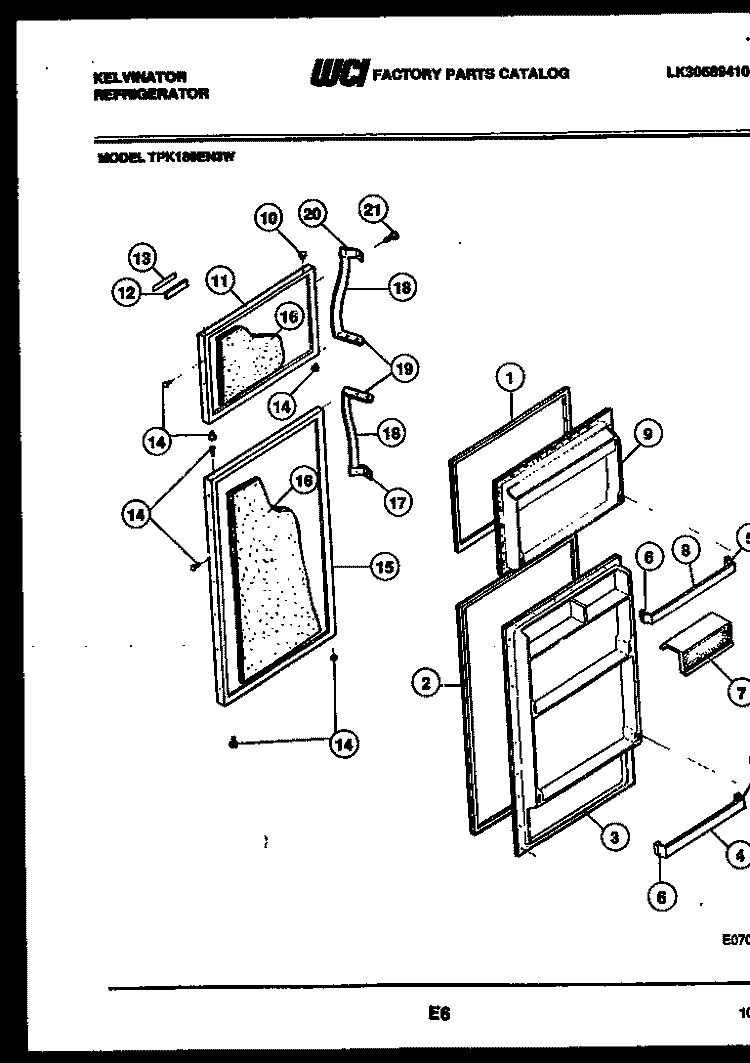 DOOR PARTS Diagram and Parts List for TPK180EN3W  Kelvinator Refrigerator