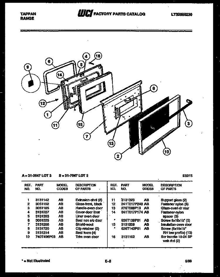 DRAWER PARTS Diagram and Parts List for 31-4998-00-02  Tappan Range
