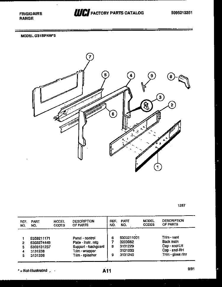 BACKGUARD Diagram and Parts List for G31BPNL3  Frigidaire Range