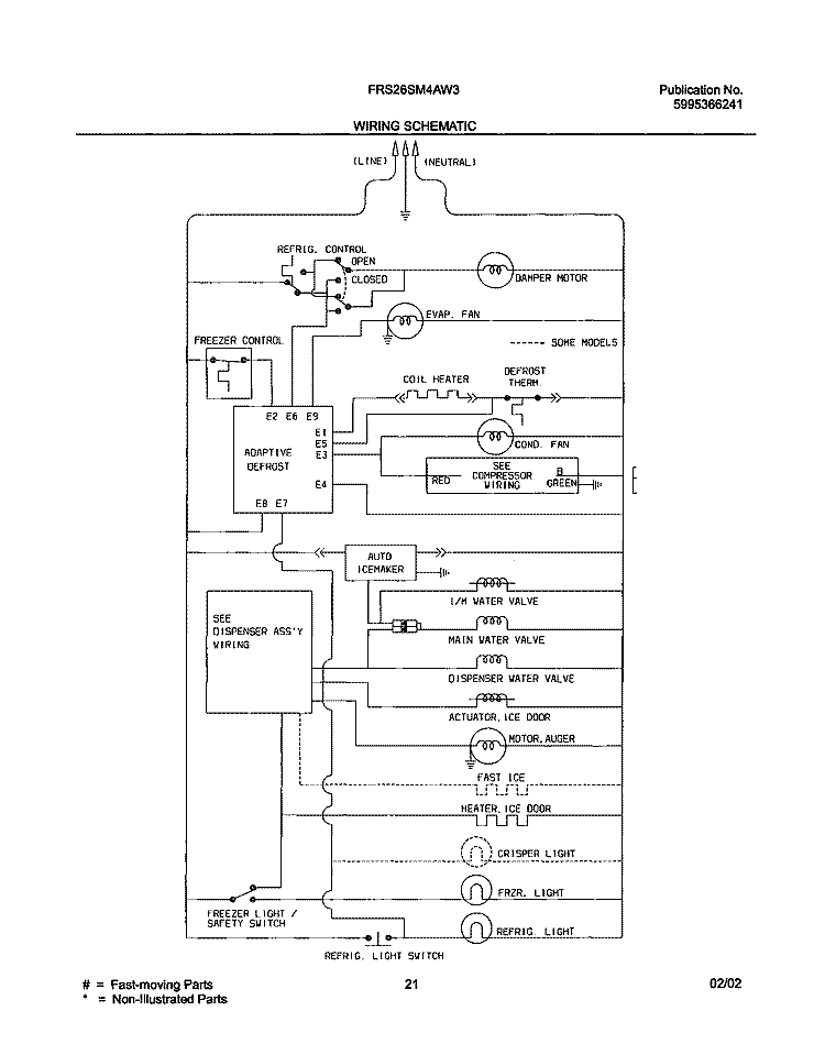 WIRING SCHEMATIC Diagram and Parts List for FRS26SM4AW0  Frigidaire Refrigerator