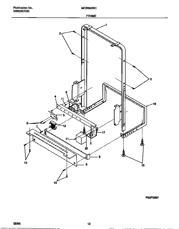 FRAME Diagram and Parts List for MDB662RCS0  Frigidaire Dishwasher