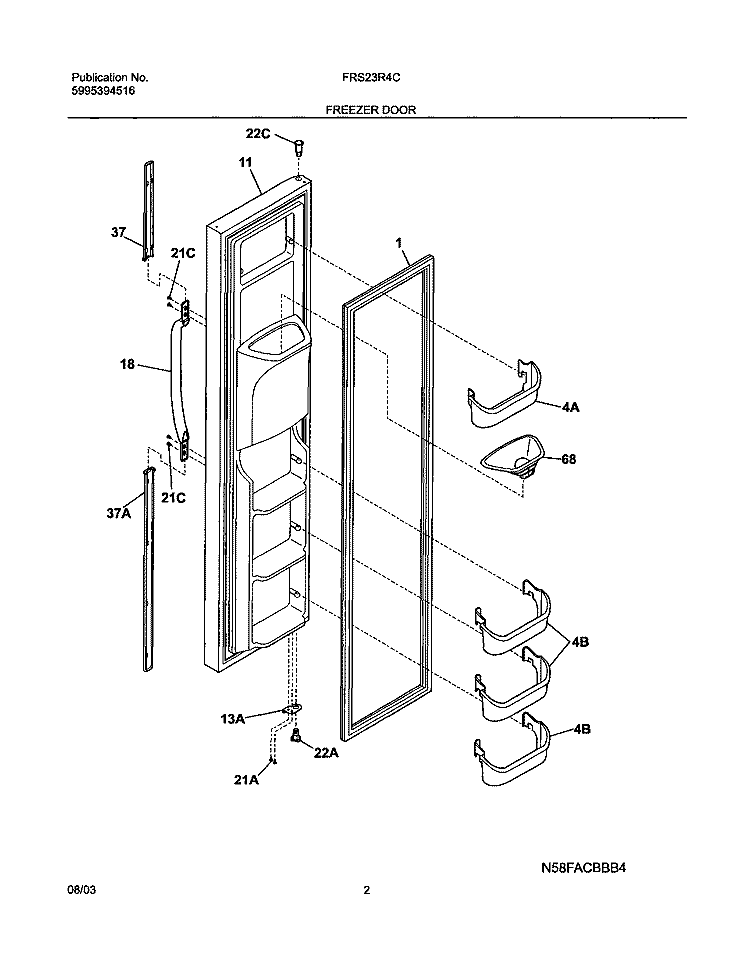 FREEZER DOOR Diagram and Parts List for FRS23R4CQ2  Frigidaire Refrigerator