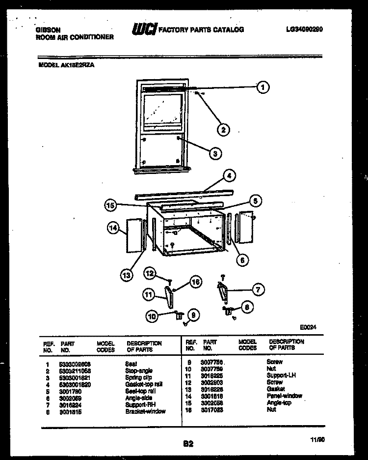 CABINET AND INSTALLATION PARTS Diagram and Parts List for AK18E2RZA  Gibson Air Conditioner
