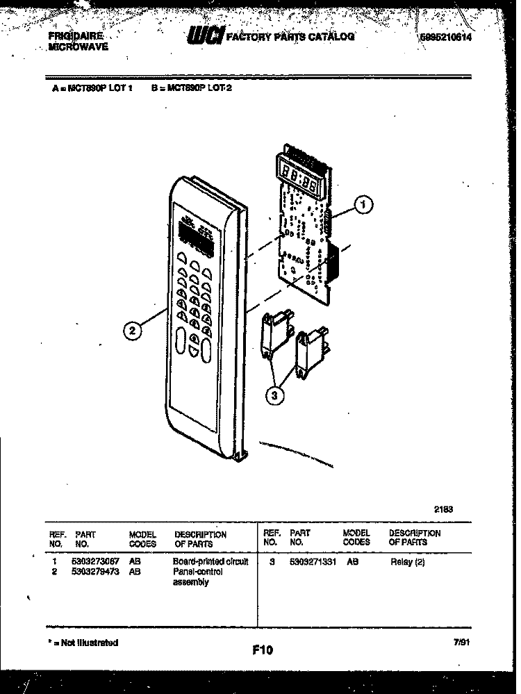 CONTROL PANEL Diagram and Parts List for MCT890P2  Frigidaire Microwave