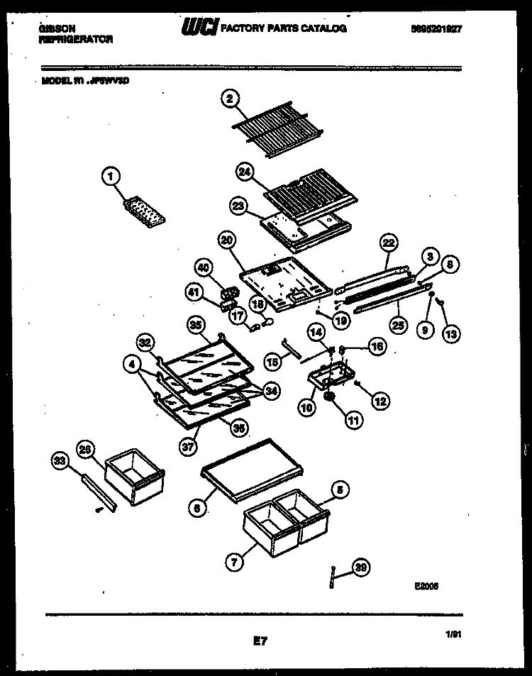 SHELVES AND SUPPORTS Diagram and Parts List for RT19F6WV3D  Gibson Refrigerator