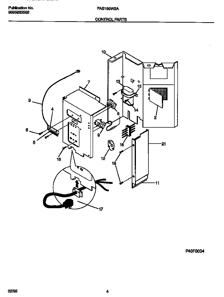 CONTROL PARTS Diagram and Parts List for FAS186W2A2  Frigidaire Air Conditioner