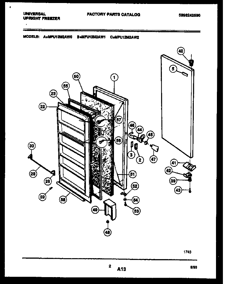 DOOR PARTS Diagram and Parts List for MFU12M2AW1  Tappan Freezer