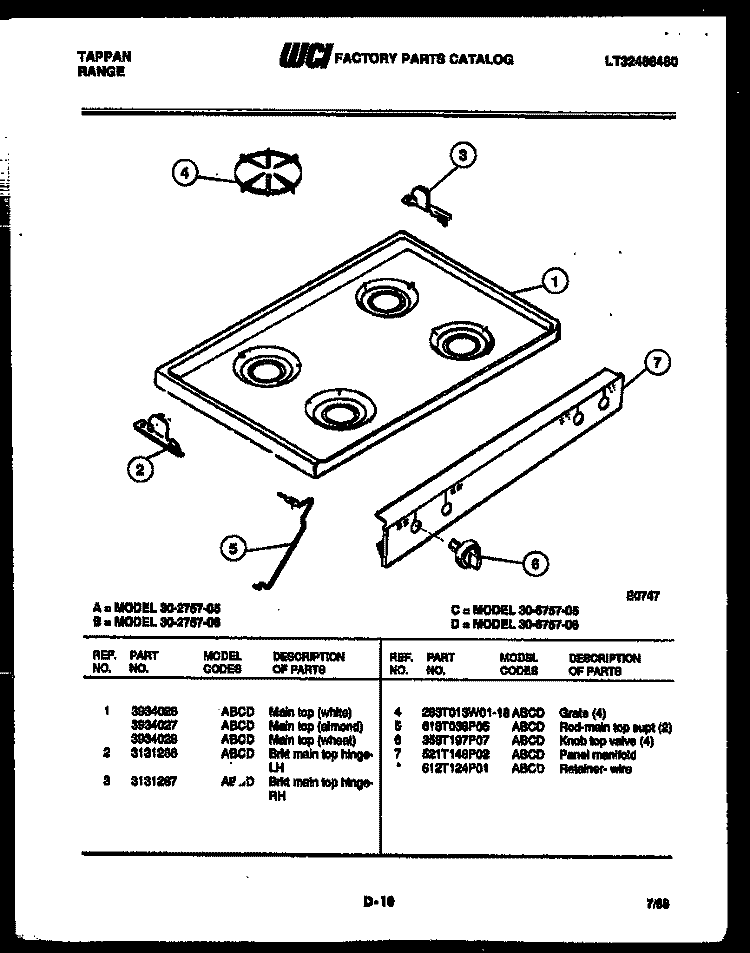 COOKTOP PARTS Diagram and Parts List for 30-2757-66-06  Tappan Range
