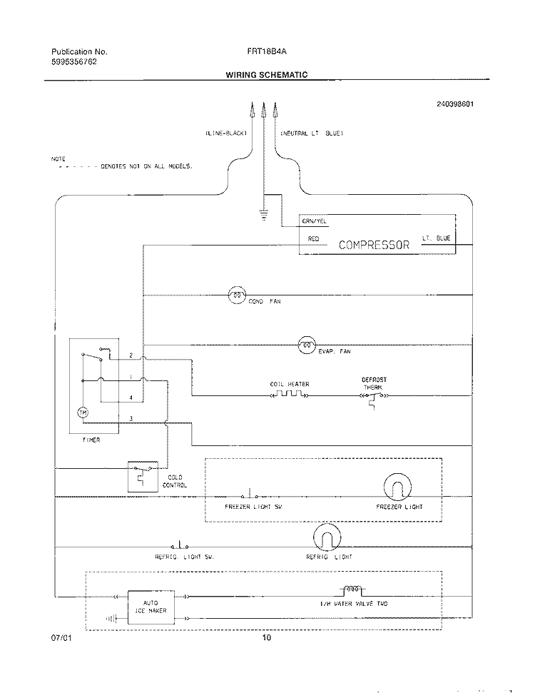 WIRING SCHEMATIC Diagram and Parts List for FRT18B4AZ2  Frigidaire Refrigerator