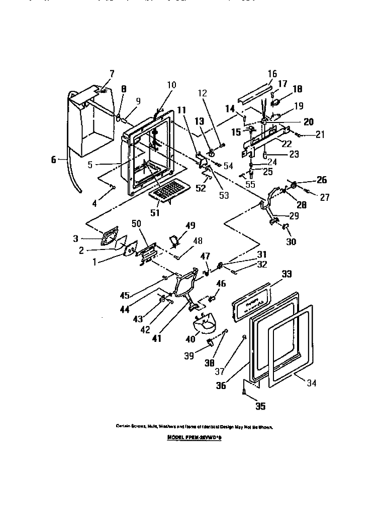 DISPENSOR Diagram and Parts List for FPEM26VWDW0  Frigidaire Refrigerator