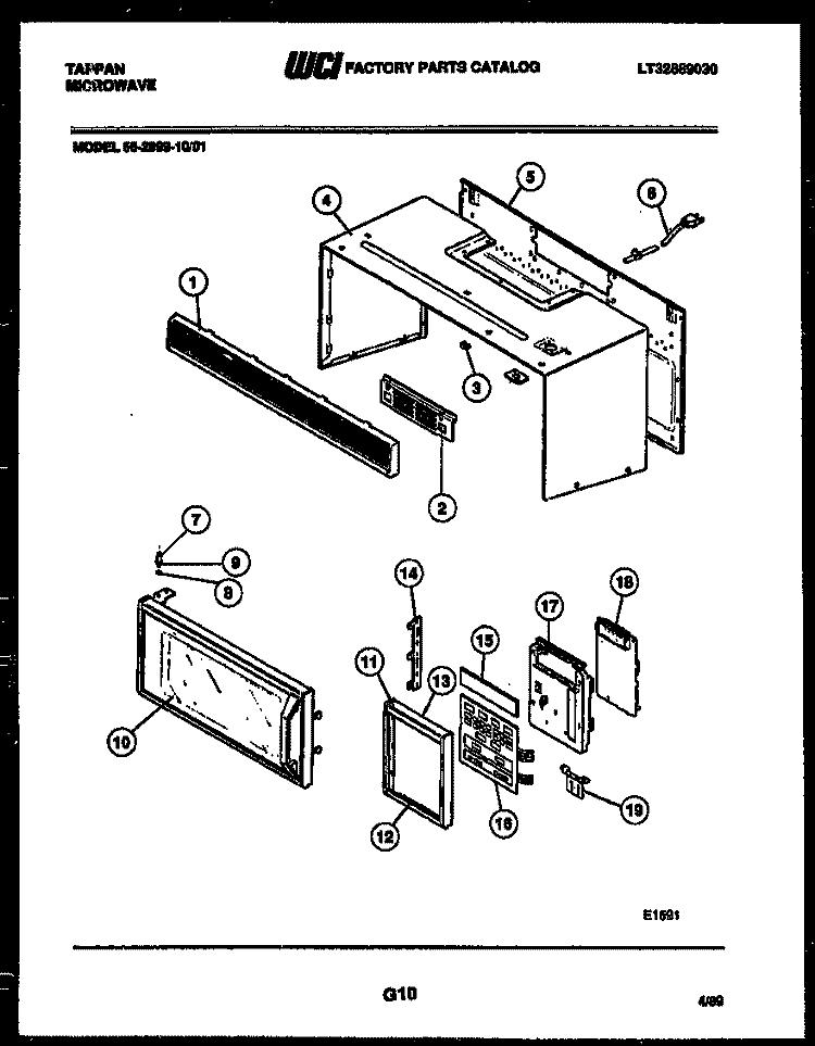 WRAPPER, DOOR AND CONTROL PANEL Diagram and Parts List for 56-2899-10-01  Tappan Microwave