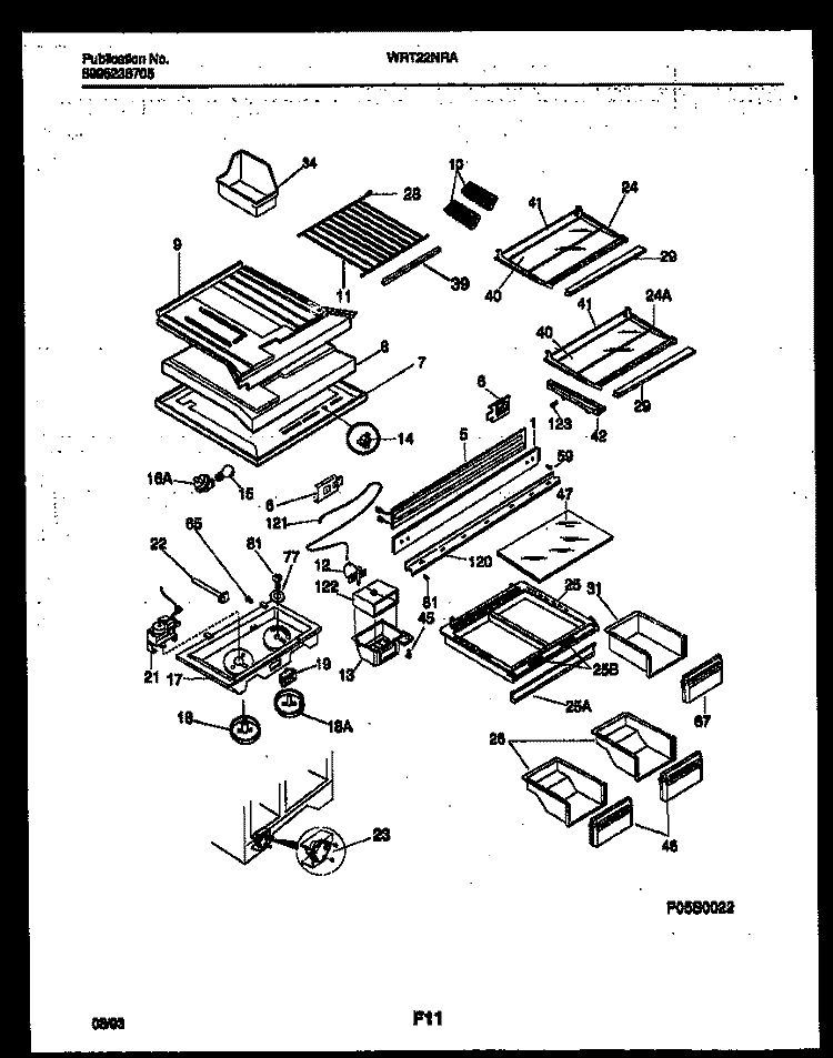 SHELVES AND SUPPORTS Diagram and Parts List for WRT22NRAW0  Frigidaire Refrigerator