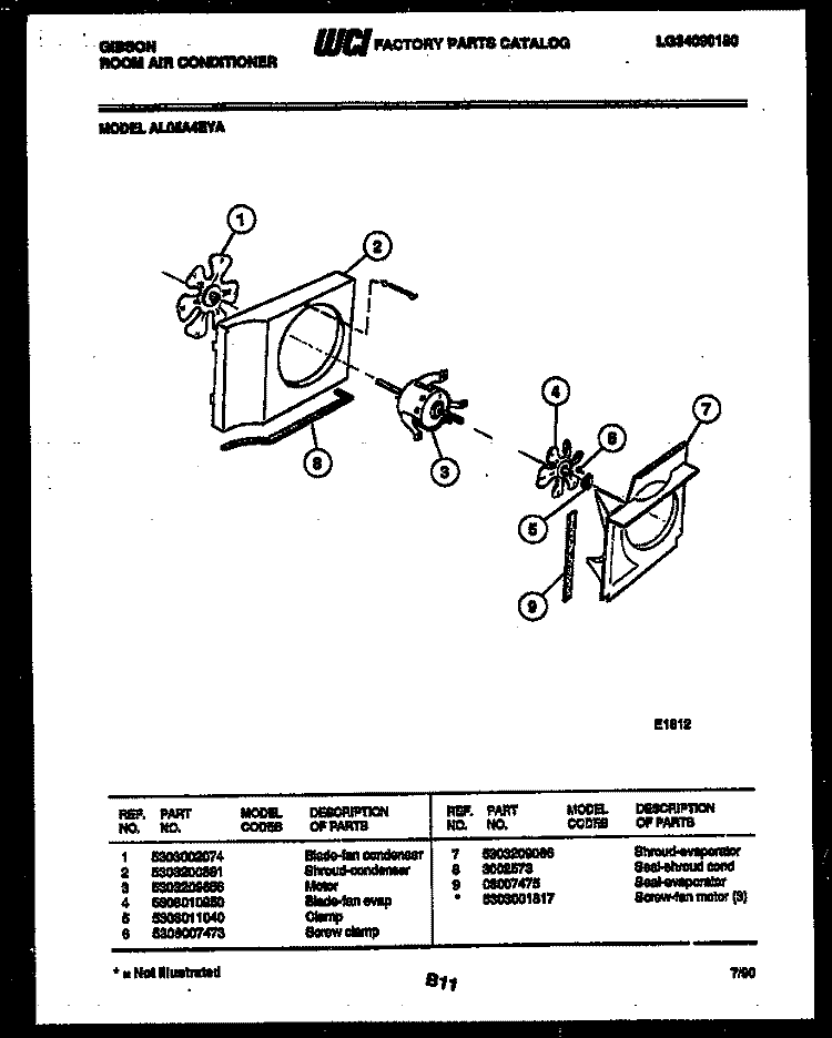AIR HANDLING PARTS Diagram and Parts List for AL05A4EYA  Gibson Air Conditioner