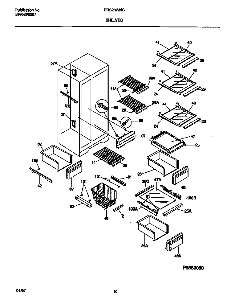 SHELVES Diagram and Parts List for FRS26WNCW5  Frigidaire Refrigerator