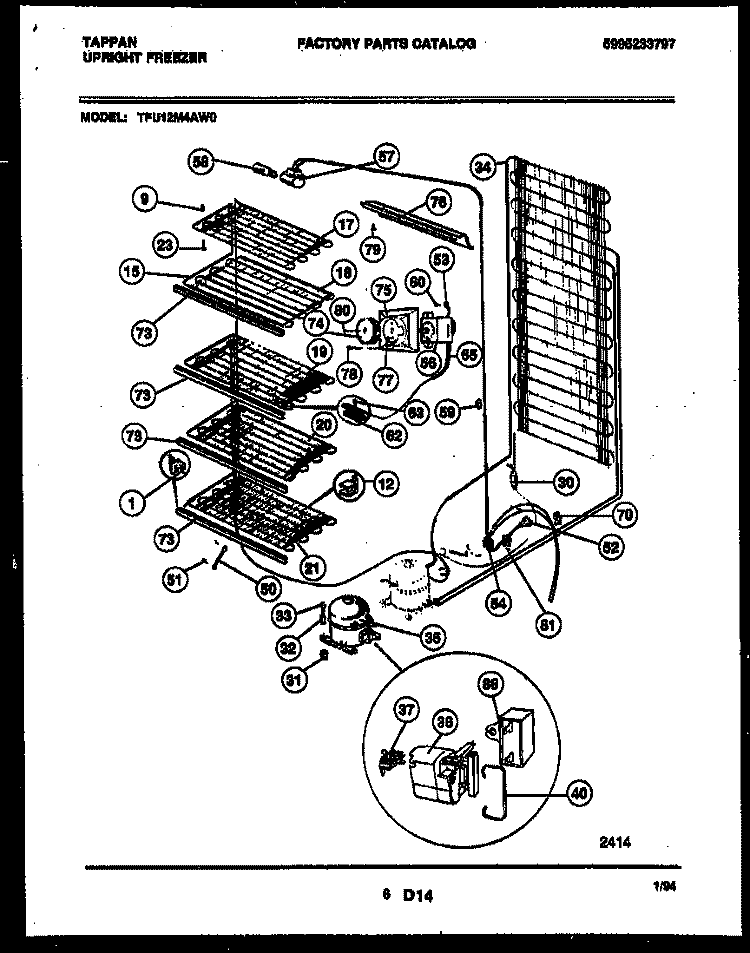 SYSTEM AND ELECTRICAL PARTS Diagram and Parts List for TFU12M4AW0  Tappan Freezer