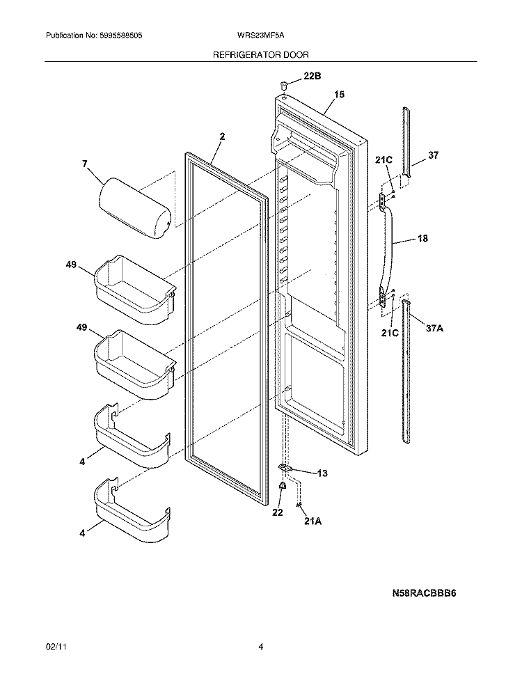 REFRIGERATOR DOOR Diagram and Parts List for WRS23MF5ASY  Crosley Refrigerator