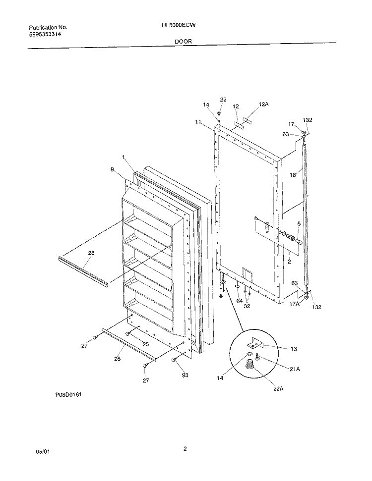 DOOR Diagram and Parts List for UL5000ECW7  Frigidaire Freezer