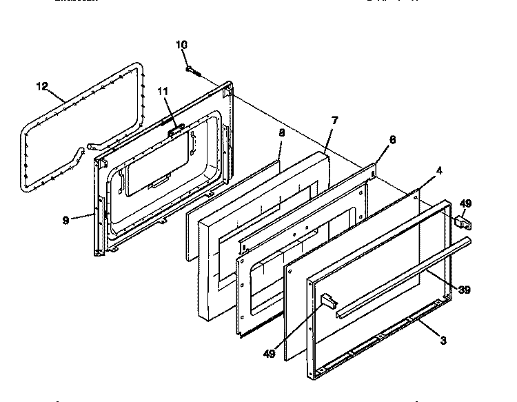 DOOR Diagram and Parts List for TGF332BCWA  Tappan Range