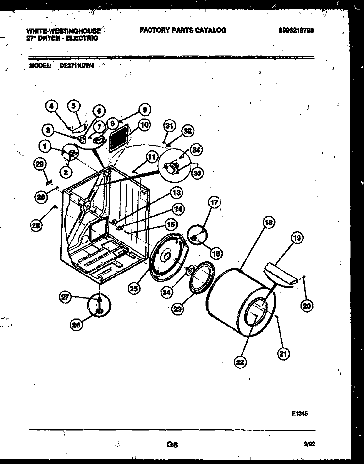 CABINET AND COMPONENT PARTS Diagram and Parts List for DE271KDW4  Frigidaire Dryer