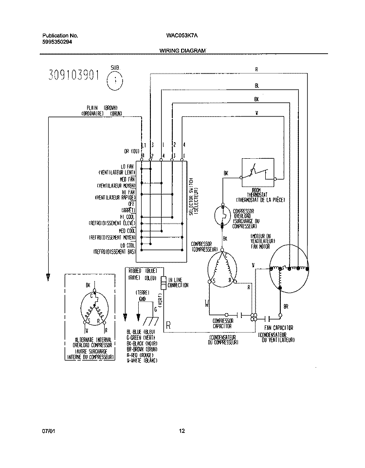 WIRING DIAGRAM Diagram and Parts List for WAC053K7A1  Westinghouse Air Conditioner