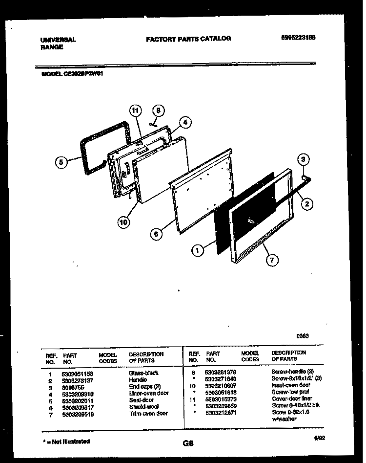 DOOR PARTS Diagram and Parts List for CE302BP2WW01  Frigidaire Range