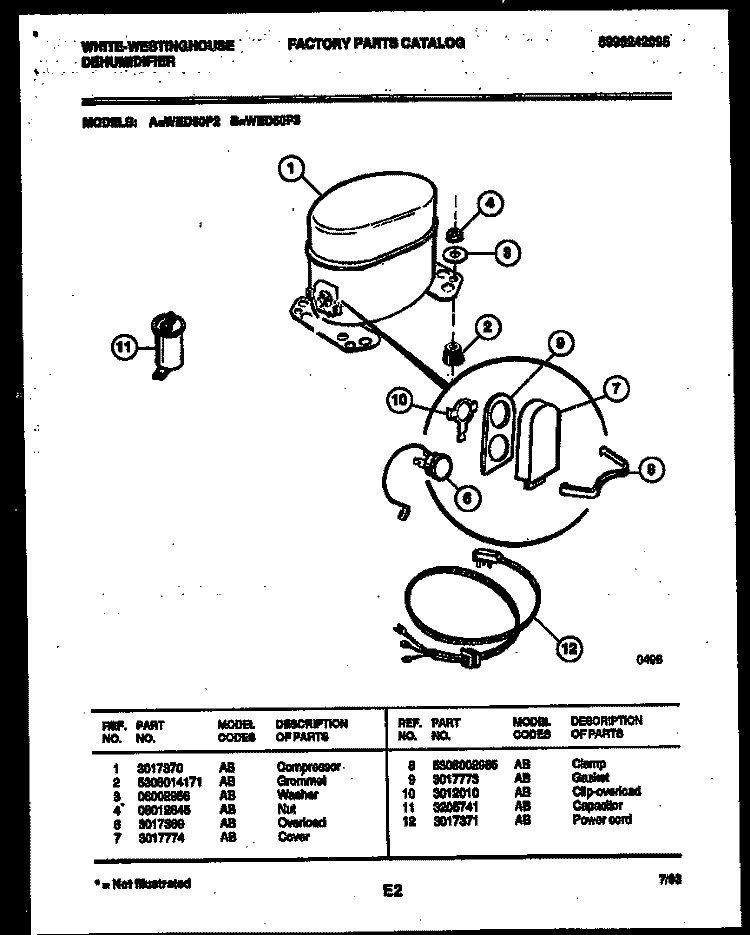 COMPRESSOR PARTS Diagram and Parts List for WED50P3  Frigidaire Dehumidifier