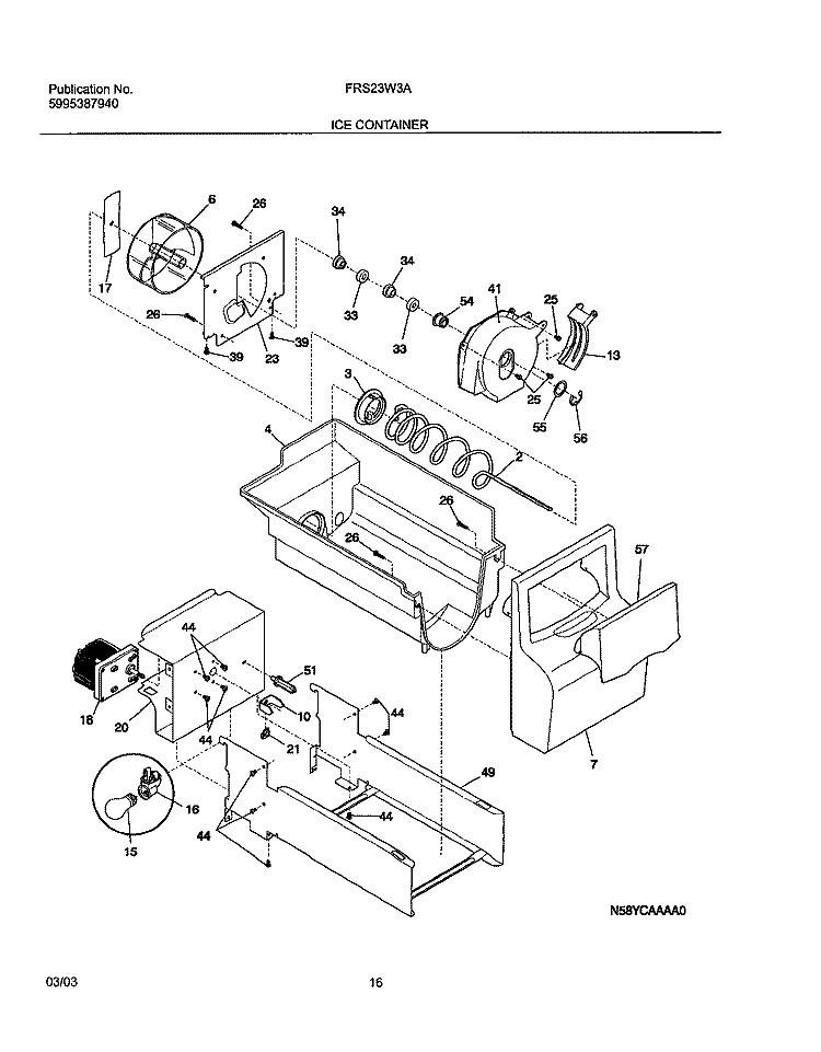 ICE CONTAINER Diagram and Parts List for FRS23W3AW7  Frigidaire Refrigerator