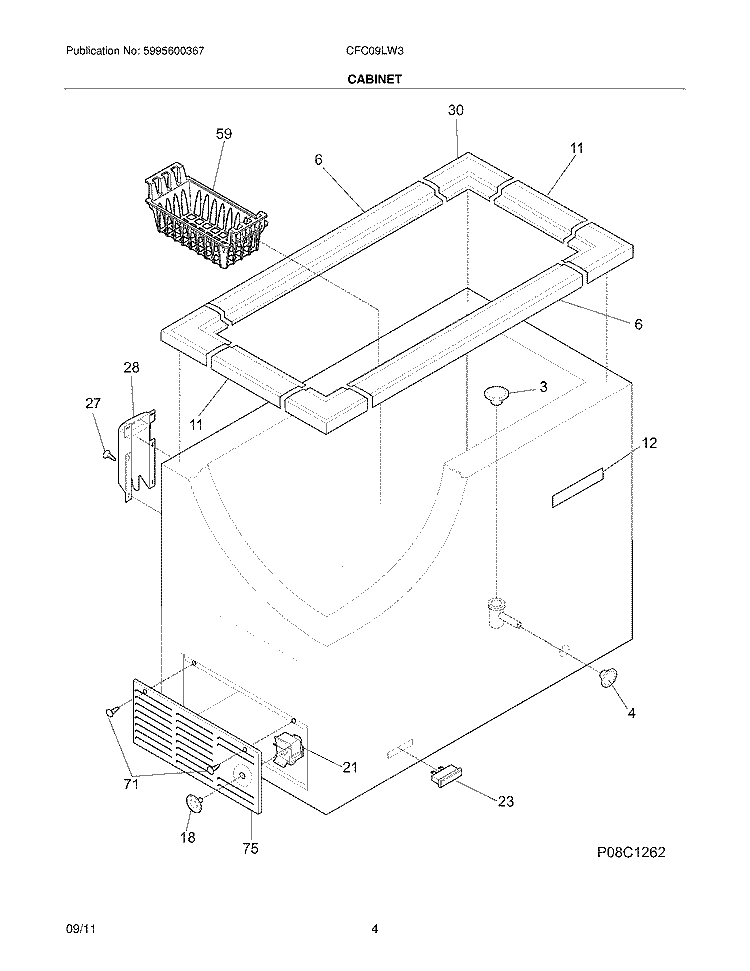 CABINET Diagram and Parts List for CFC09LW3  Crosley Freezer