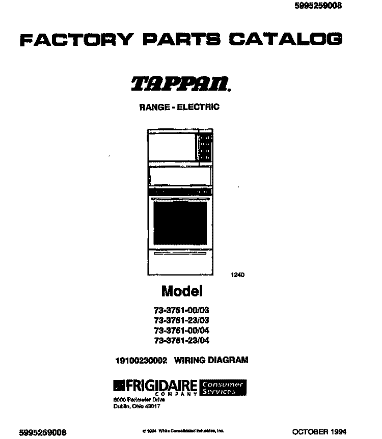 RANGE - ELECTRIC Diagram and Parts List for 73-3751-00-04  Tappan Range