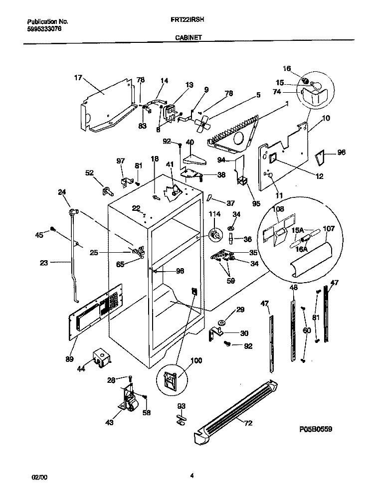 CABINET Diagram and Parts List for FRT22IRSHK1  Frigidaire Refrigerator