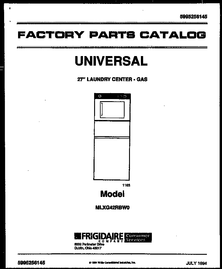 COVER Diagram and Parts List for MLXG42RBD0  Kelvinator Washer Dryer Combo