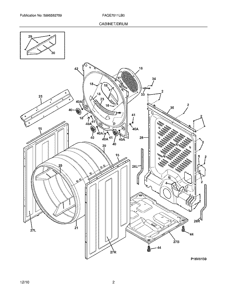 CABINET/DRUM Diagram and Parts List for FAQE7011LB0  Frigidaire Dryer