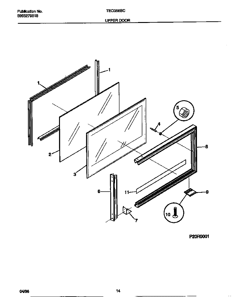 UPPER DOOR Diagram and Parts List for TEO356BCWC  Tappan Range