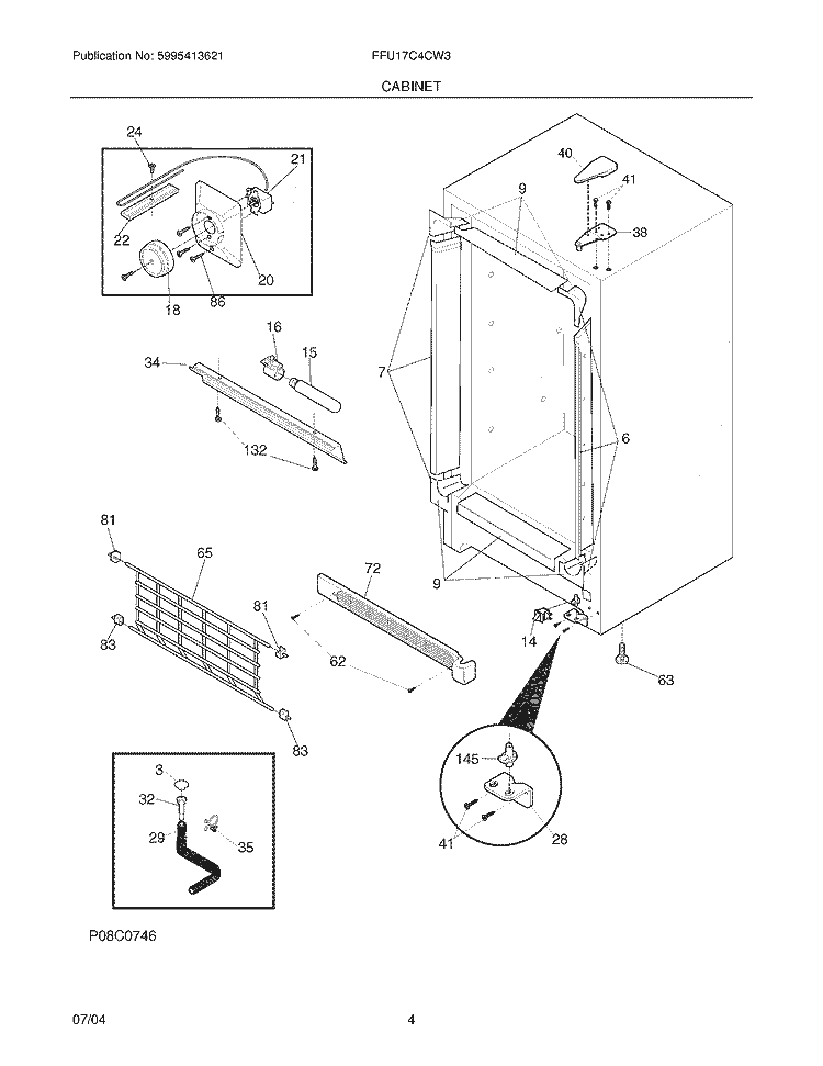 CABINET Diagram and Parts List for FFU17C4CW3  Frigidaire Freezer