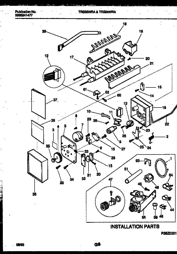 ICE MAKER AND INSTALLATION PARTS Diagram and Parts List for TRS24WRAB0  Tappan Refrigerator