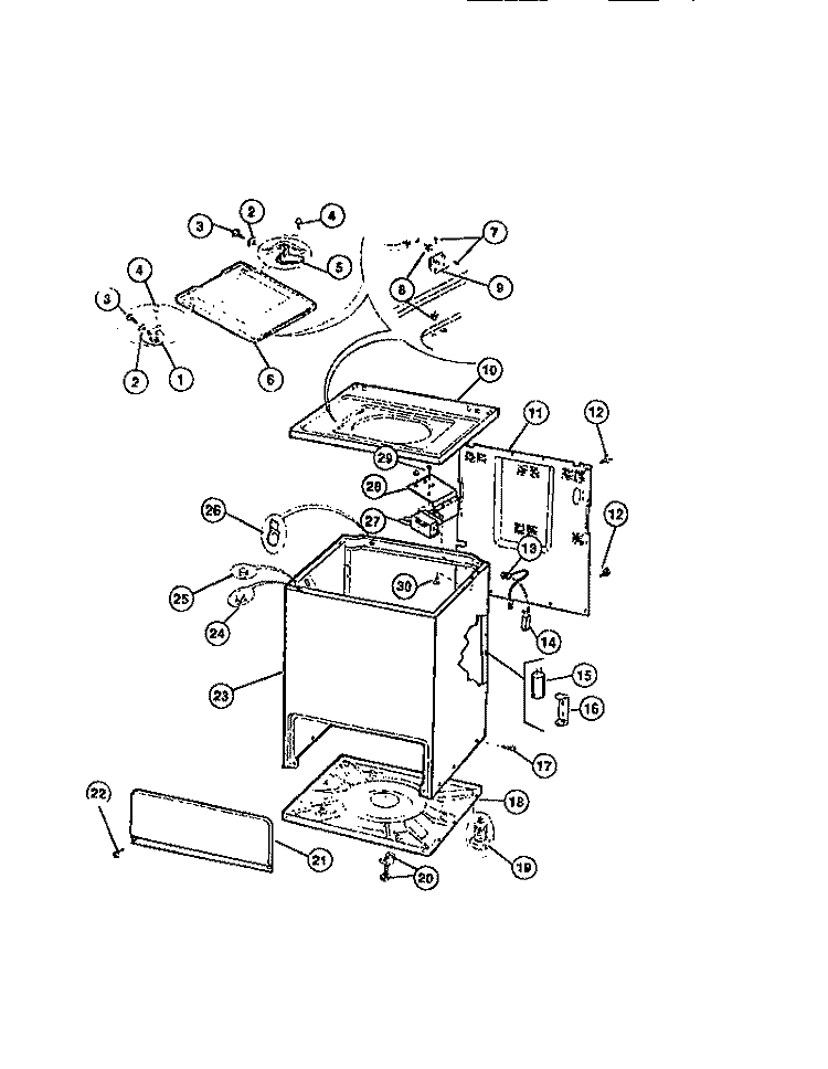 CABINET, BASE, TOP, LID Diagram and Parts List for WCISFH0  Frigidaire Washer