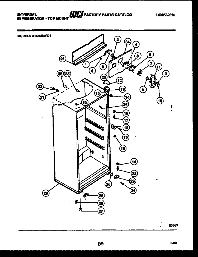 CABINET PARTS Diagram and Parts List for GTN140BG1  Frigidaire Refrigerator
