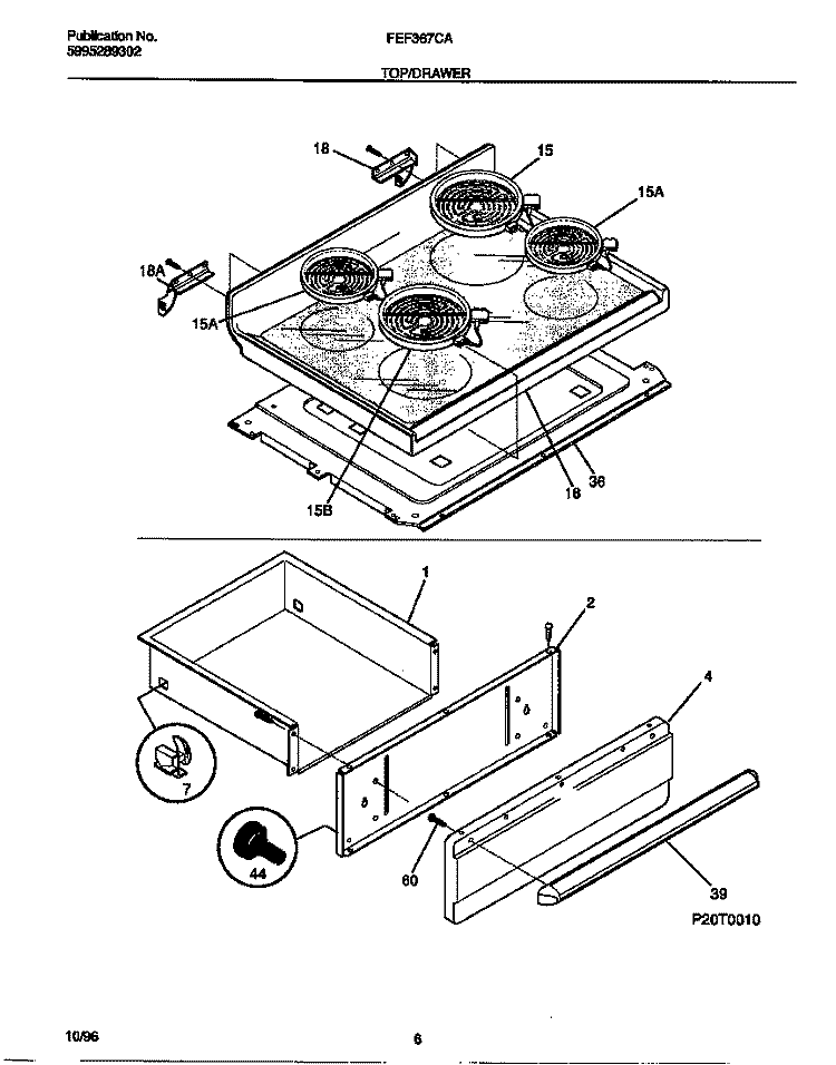 TOP / DRAWER Diagram and Parts List for FEF367CATG  Frigidaire Range