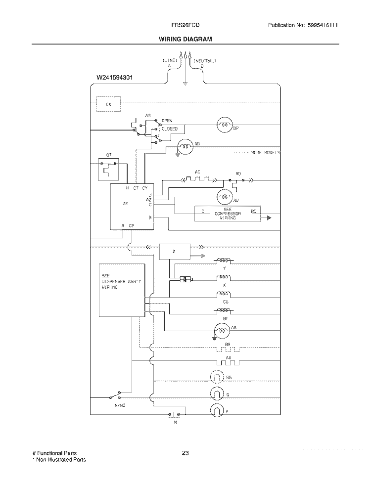 WIRING DIAGRAM Diagram and Parts List for FRS26FCDB3  Frigidaire Refrigerator
