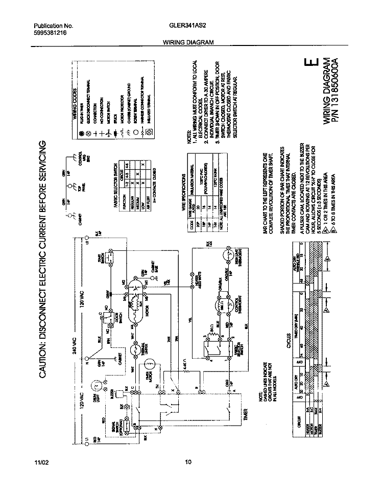 WIRING DIAGRAM Diagram and Parts List for GLER341AS2  Frigidaire Dryer