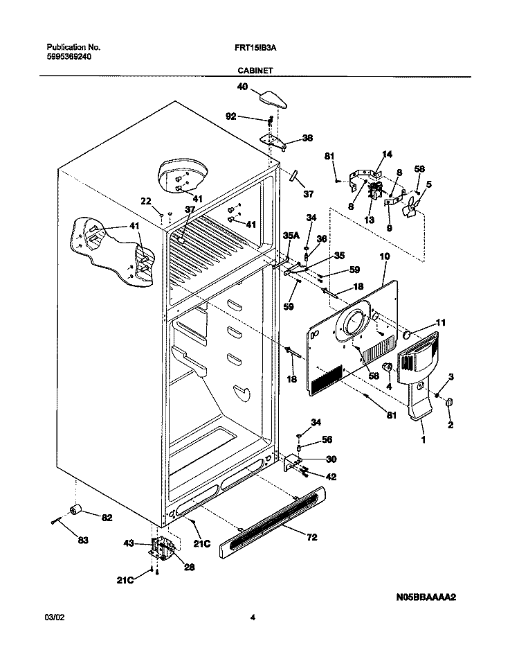CABINET Diagram and Parts List for FRT15IB3AQ2  Frigidaire Refrigerator