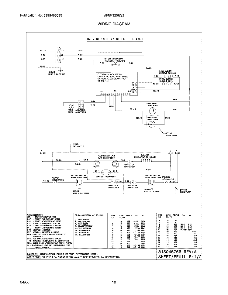 WIRING DIAGRAM Diagram and Parts List for BFEF320ES2  Frigidaire Range