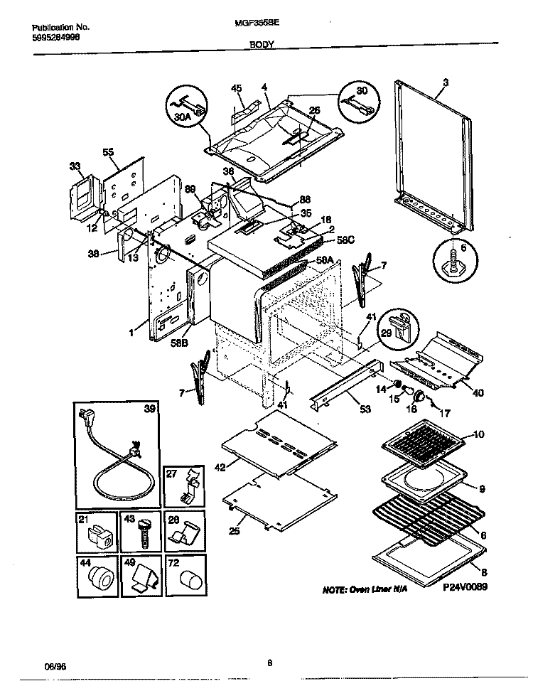 BODY Diagram and Parts List for MGF355BEWC  Frigidaire Range