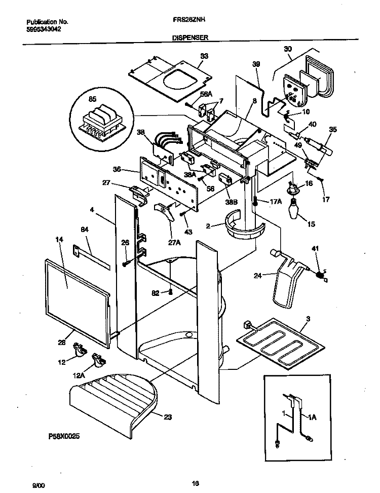 ICE DISPENSER Diagram and Parts List for FRS26ZNHW4  Frigidaire Refrigerator