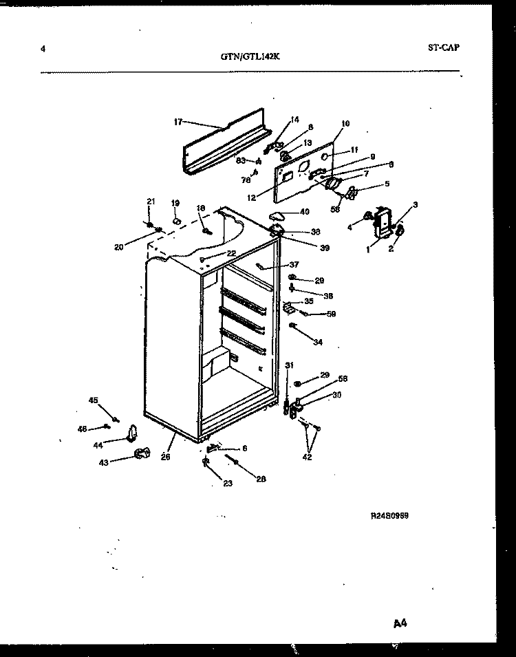 CABINET PARTS Diagram and Parts List for GTL142HK0  Frigidaire Refrigerator
