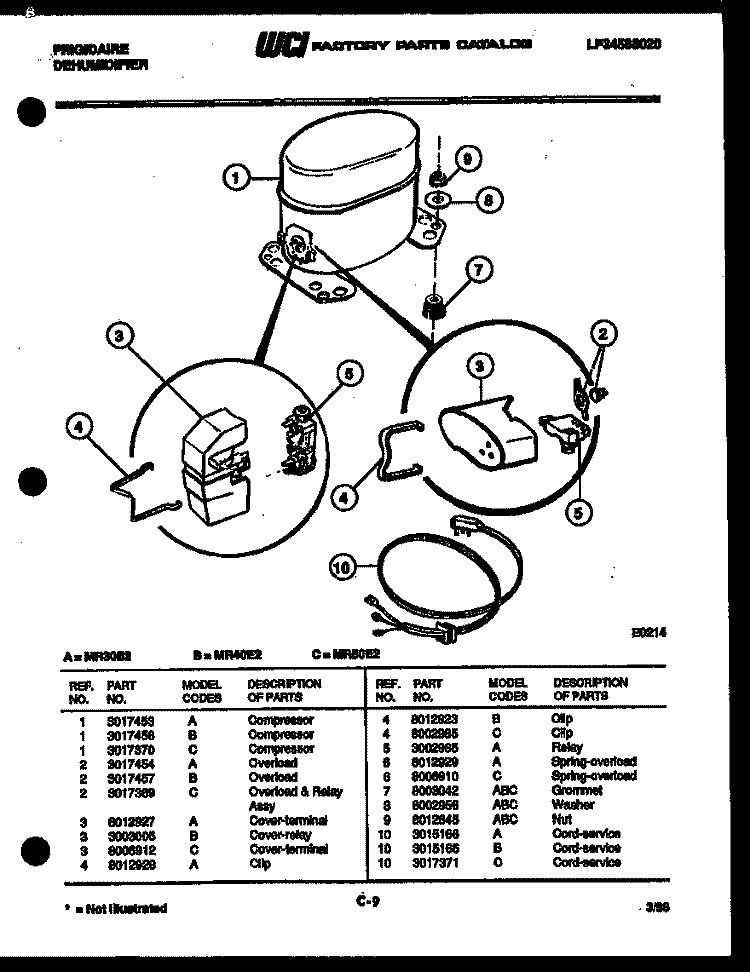 COMPRESSOR PARTS Diagram and Parts List for MR50E2  Frigidaire Dehumidifier