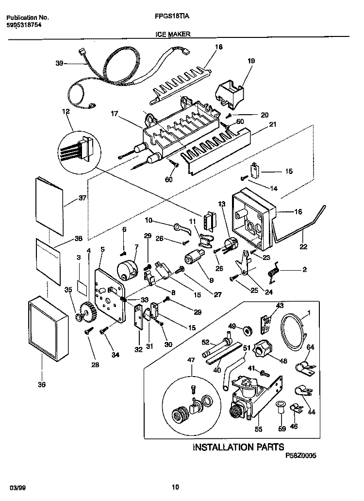 ICE MAKER Diagram and Parts List for FPGS18TAL1  Frigidaire Refrigerator